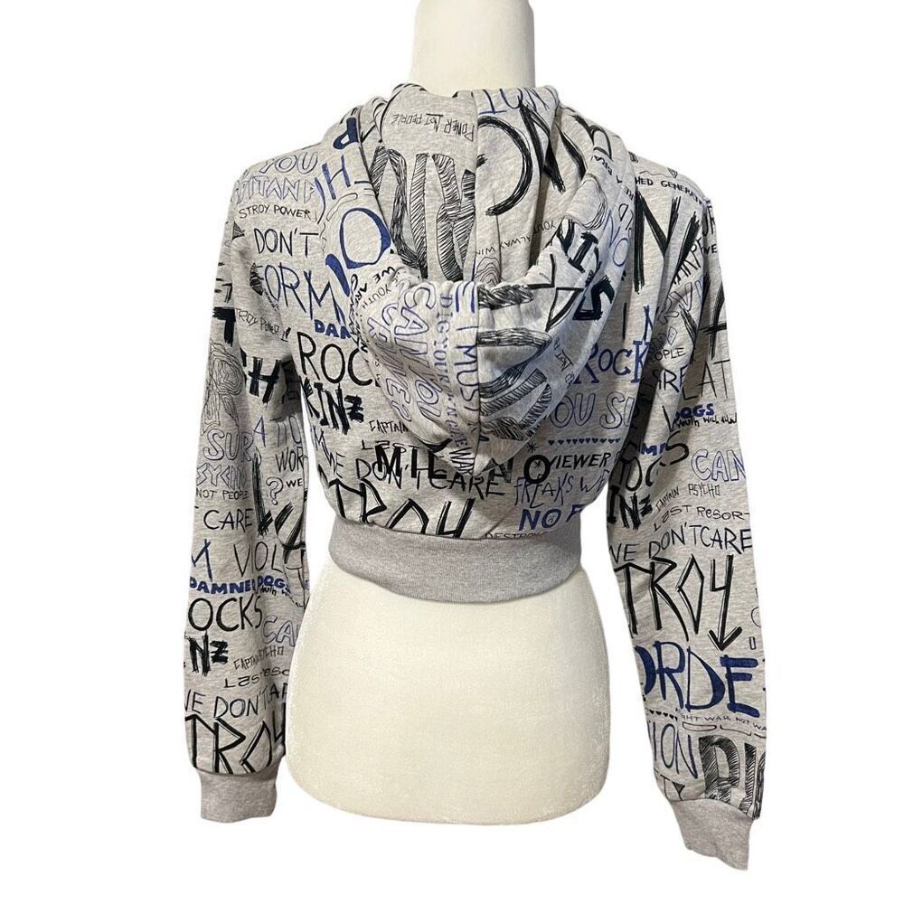 MOSCHINO COUTURE New!! Iconic Streetwear Design Gray Crop Sz Small Zip Sweatshir - Picture 12 of 15